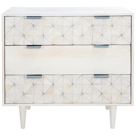 Safavieh Zinnia 3 Drawer Chest; White Wash & Silver CHS9000B